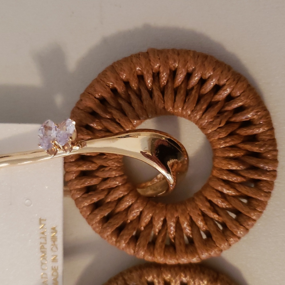 Natasha Couture Gold and Brown Woven Earrings - Picture 2 of 3